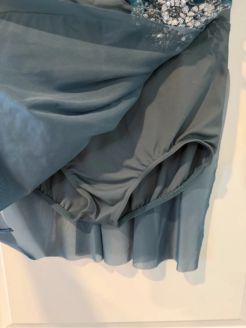 Teal Blue Embellished Long-Sleeve dance costume